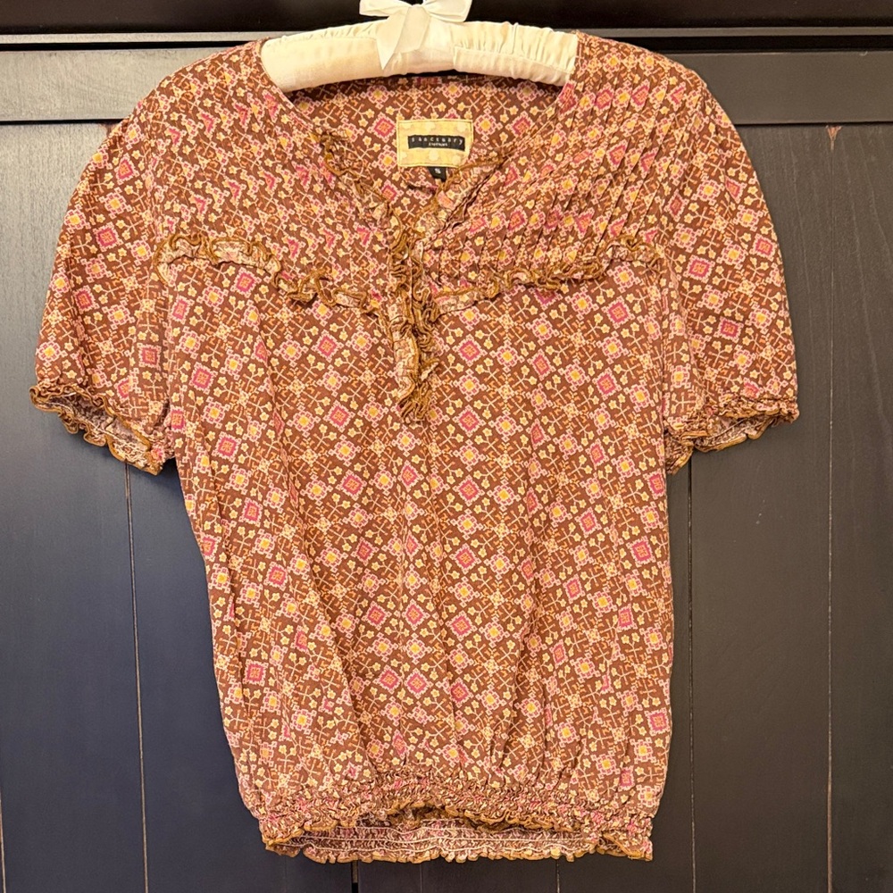 Sanctuary Pink and Brown Geometric Blouse